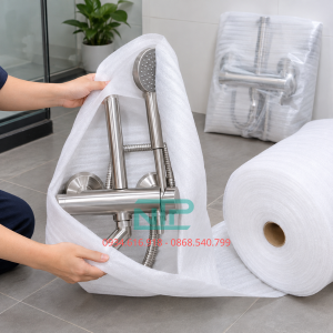 Hình ảnh màng pe foam gói thiết bị inox nhà tắm
